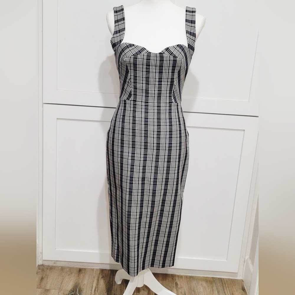 Victoria Beckham Black and White Check Midi Dress | Size 8